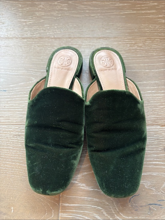 Tory Burch Shoes - Tory Burch Olive Green Velvet Slip-On Mules